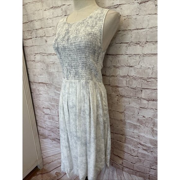 Maisie Womens S Sleeveless Dress Smocked Summer Midi Pockets White Gray Tie Dye - Picture 4 of 13